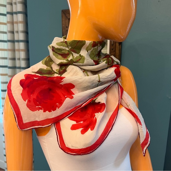 VERA NEUMANN Vintage Roses Printed Silk Chiffon Scarf - Picture 2 of 10
